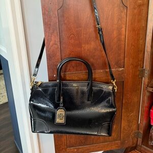 Lauren Ralph Lauren Black Patent Leather Satchel with Gold Hardware